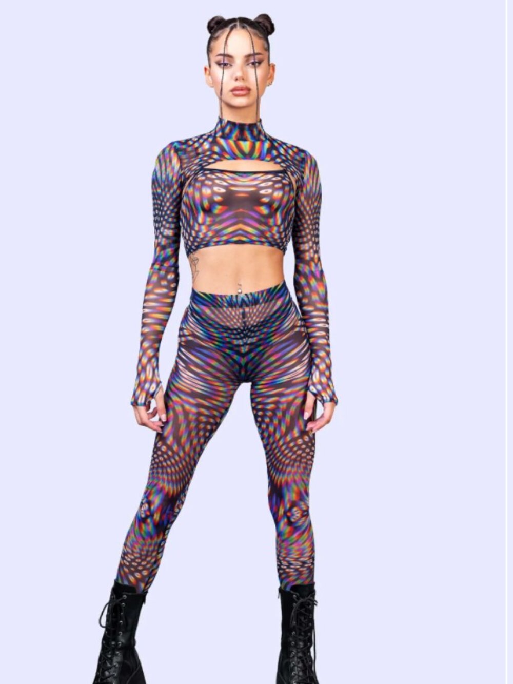 Badinka Pulsar Mesh 3 Pieces Tank Top, Shrug and Leggings (S)